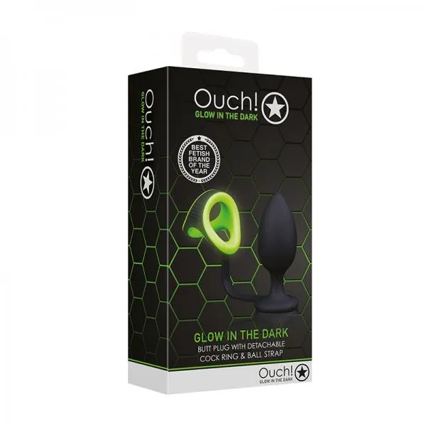 Male Sex Toys Ouch Glow Butt Plug With Cock Ring Ball Strap Glow In The Dark Green Glo Male Sex Toys Ouch Glow Butt Plug With Cock Ring Ball Strap Glow In The Dark Green Glo