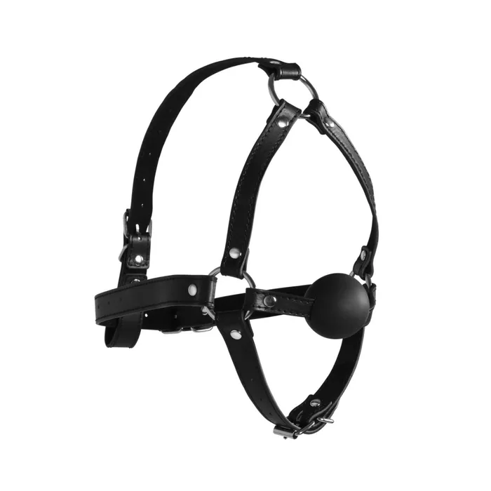 Head Harness with Solid Ball Gag Black OUCH XTREME Male Sex Toys
