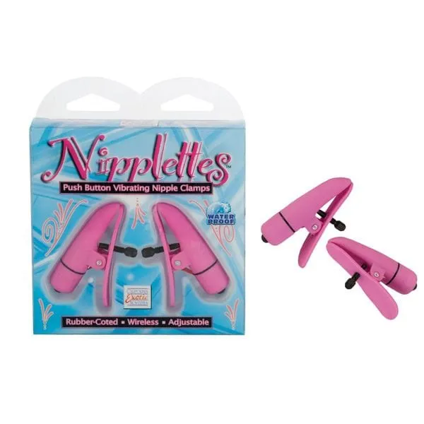 California Exotics Couples Nipplettes Push Button Vibrating Bondage Stimulating Teasing Nipple Clamps Pink California Exotics Couples Nipplettes Push Button Vibrating Bondage Stimulating Teasing Nipple Clamps Pink