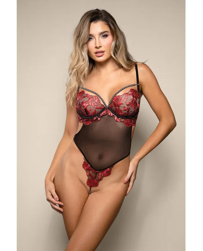 Fantasy Lingerie Opulence Embroidered Underwire Open Crotch Teddy wPearl Detail Red Vibrators Fantasy Lingerie Opulence Embroidered Underwire Open Crotch Teddy wPearl Detail Red Vibrators