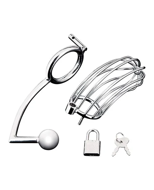 Male Sex Toys Electric Eel INC Blue Line Cock Cage Wanal Stimulator Silver