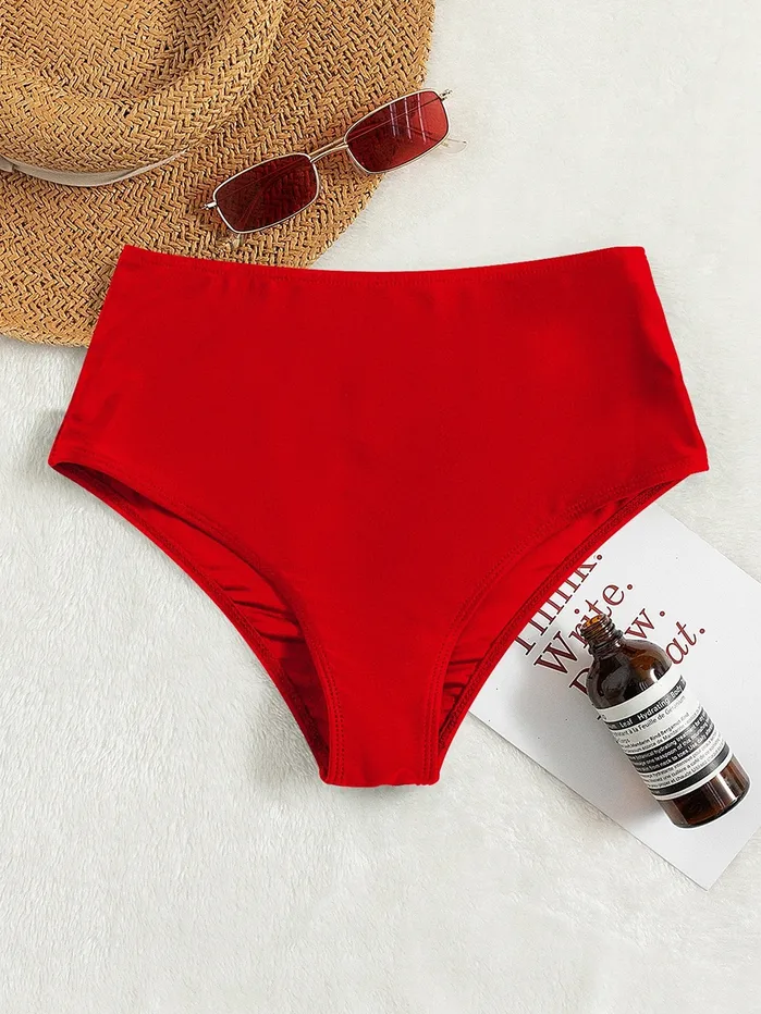 SHEIN Vibrators Plain High Waisted Bikini Bottom Red
