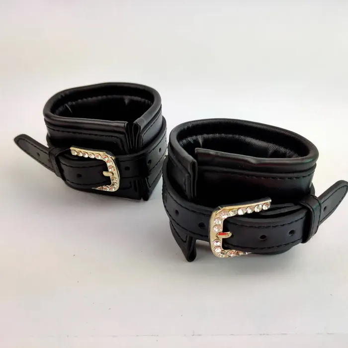Poison Rose Diamonte Leather Wrist Cuffs Poison Rose Restraints
