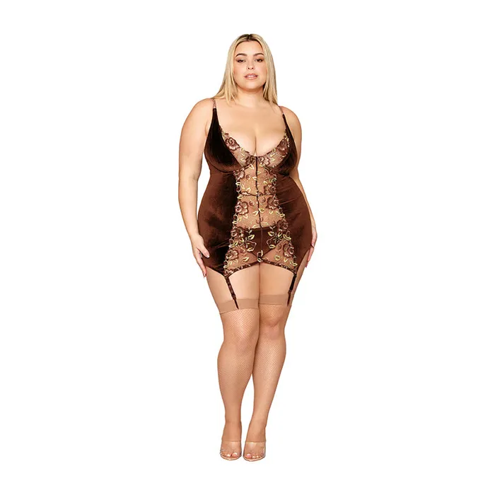 Dreamgirl Internatio Vibrators Dg Garter Slip And Gstring Espresso 1Xl