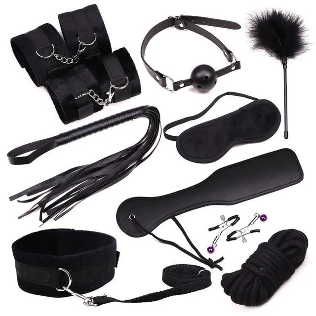 House of Dasein Couples BDSM Starter Kits Black Red 10Pcs Bondage Kit Bdsm Beginner Set Sex Toys For Couples