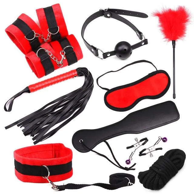 House of Dasein Couples BDSM Starter Kits Black Red 10Pcs Bondage Kit Bdsm Beginner Set Sex Toys For Couples
