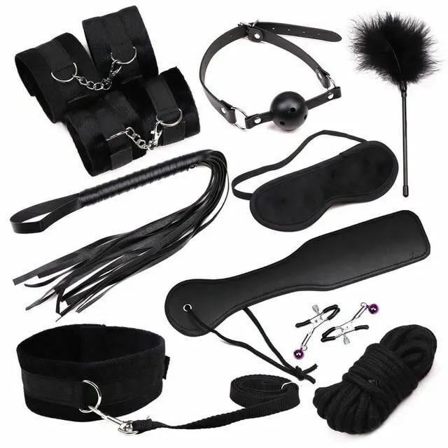 House of Dasein Couples BDSM Starter Kits Black Red 10Pcs Bondage Kit Bdsm Beginner Set Sex Toys For Couples