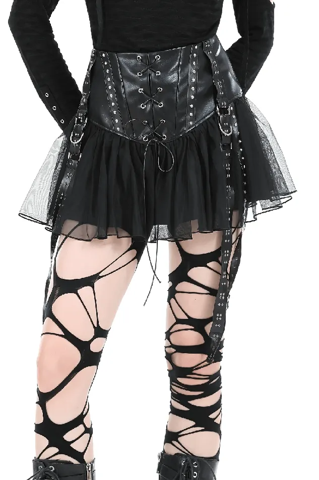 Black Tulle Skirt with Front LaceUp and Rivets EVEs SECRETS Couples