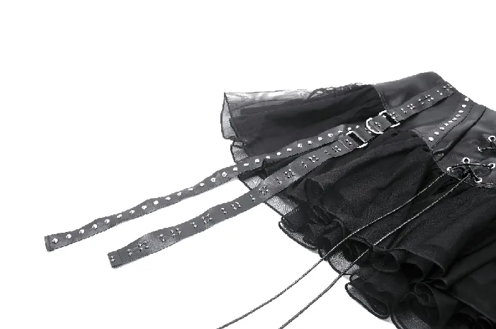 Black Tulle Skirt with Front LaceUp and Rivets EVEs SECRETS Couples
