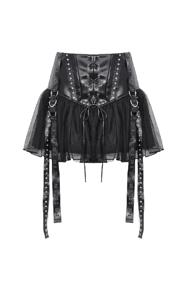 Black Tulle Skirt with Front LaceUp and Rivets EVEs SECRETS Couples
