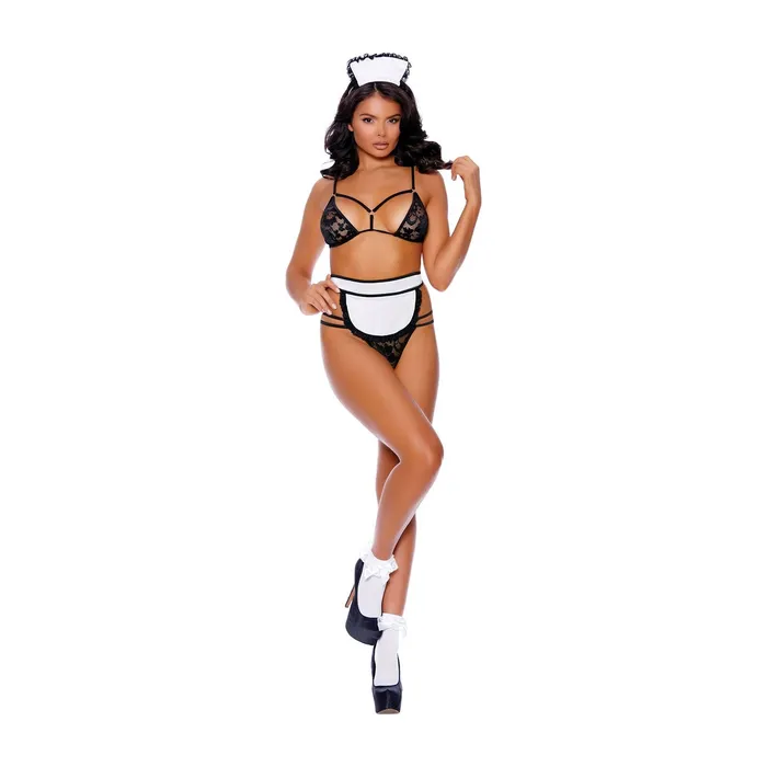 Elegant Moments Flity Maid One Size Black Bodystockings Playsuits