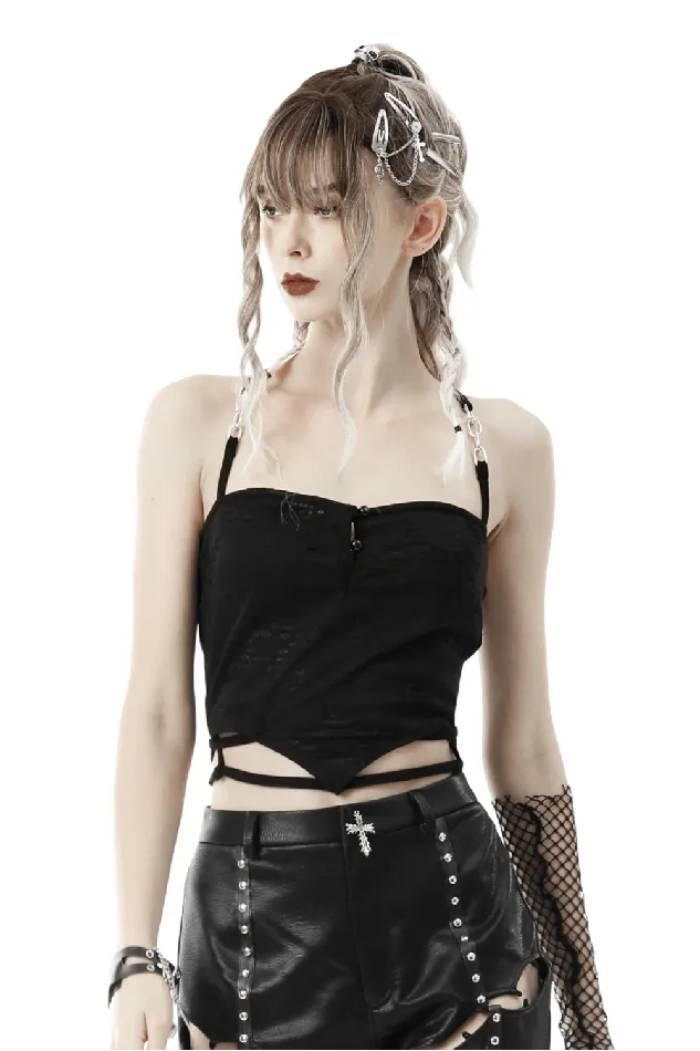 EVEs SECRETS Anal Gothic Black Crop Top with Straps Featuring Chain Detail