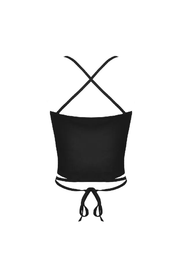 EVEs SECRETS Anal Gothic Black Crop Top with Straps Featuring Chain Detail