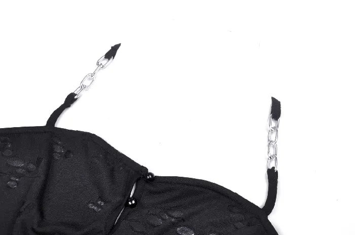 EVEs SECRETS Anal Gothic Black Crop Top with Straps Featuring Chain Detail
