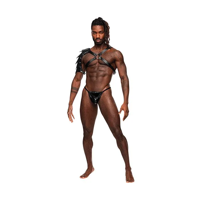 Male Power Restraints Aquarius Black Leather Chest Harness wHalf Sleeve