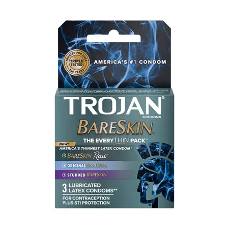 Paradise Marketing Services Male Sex Toys Trojan Bareskin EveryThin 3Pack Bareskin Raw Original and Studded Paradise Marketing Services Male Sex Toys Trojan Bareskin EveryThin 3Pack Bareskin Raw Original and Studded