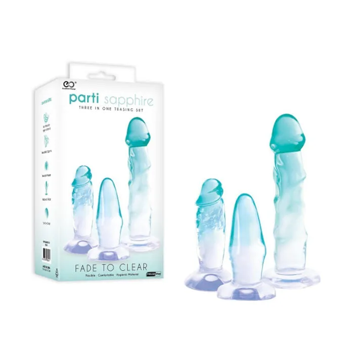 SASS Vibrators Parti Sapphire three in one teasing set Aqua or Pink