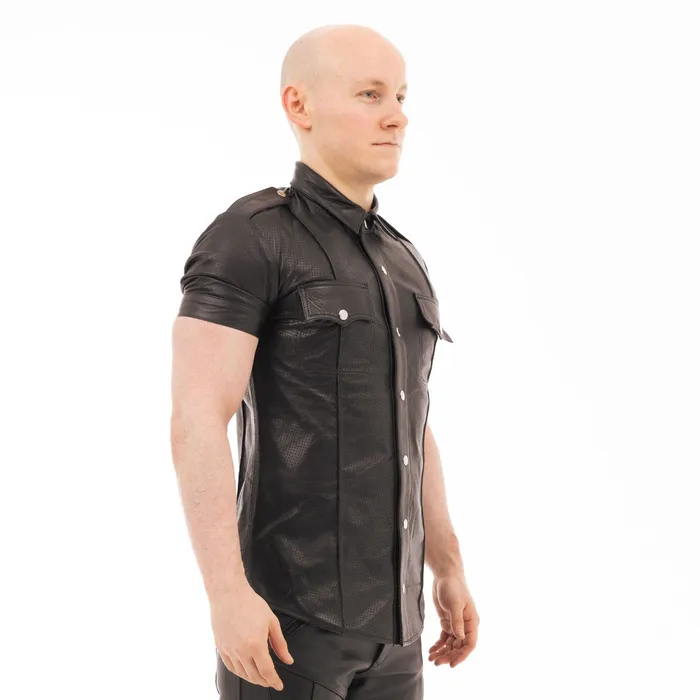 Prowler RED Leather Punch Hole Police Shirt Black Prowler RED Restraints