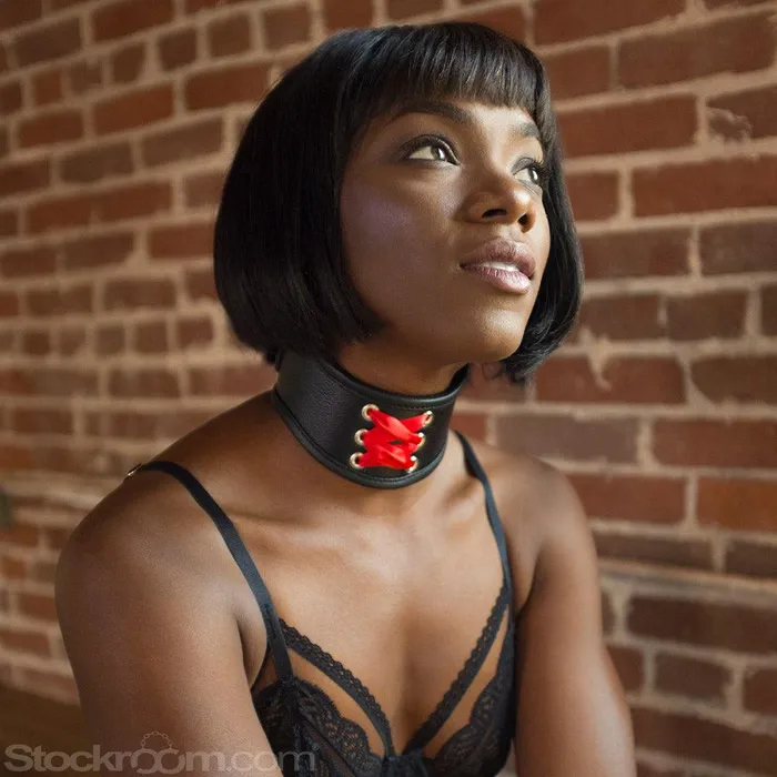 The Stockroom Restraints Red Laced Leather Posture Collar