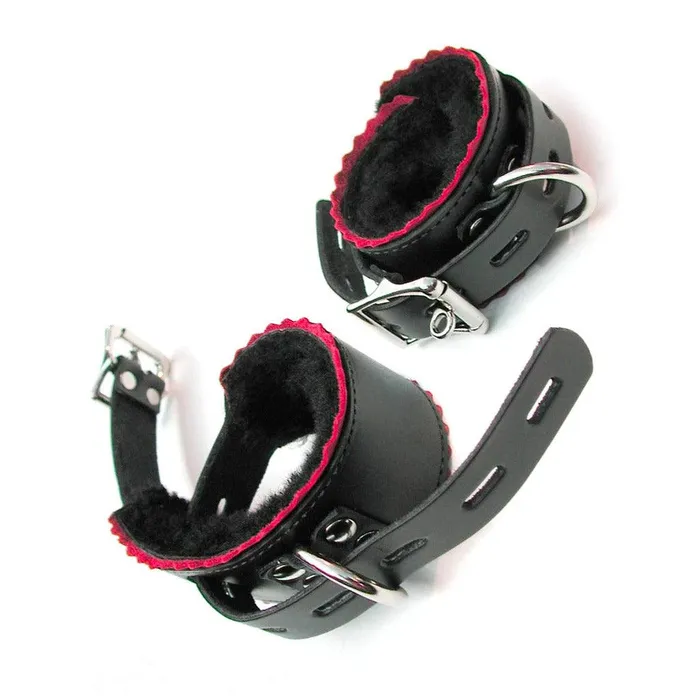 The Stockroom Restraints SheepskinLined Leather Ankle Cuffs w Red Scalloped Edges